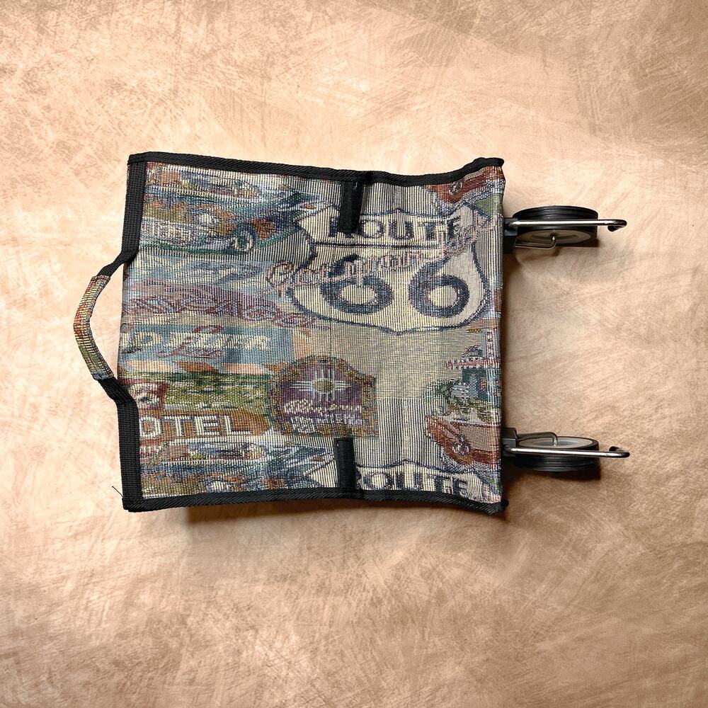 Vintage 90s Route 66 Tapestry Rolling Travel Bag Multicolor Vacation Luggage